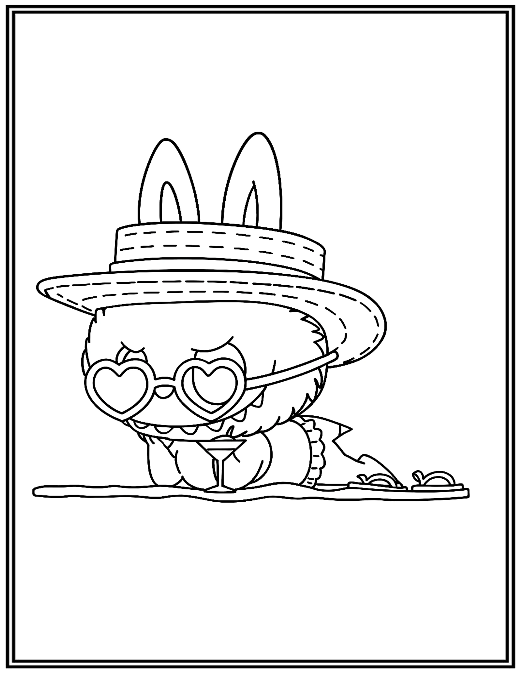 Labubu Enjoying a Cheerful and Under The Sun at The Beach Coloring Pages