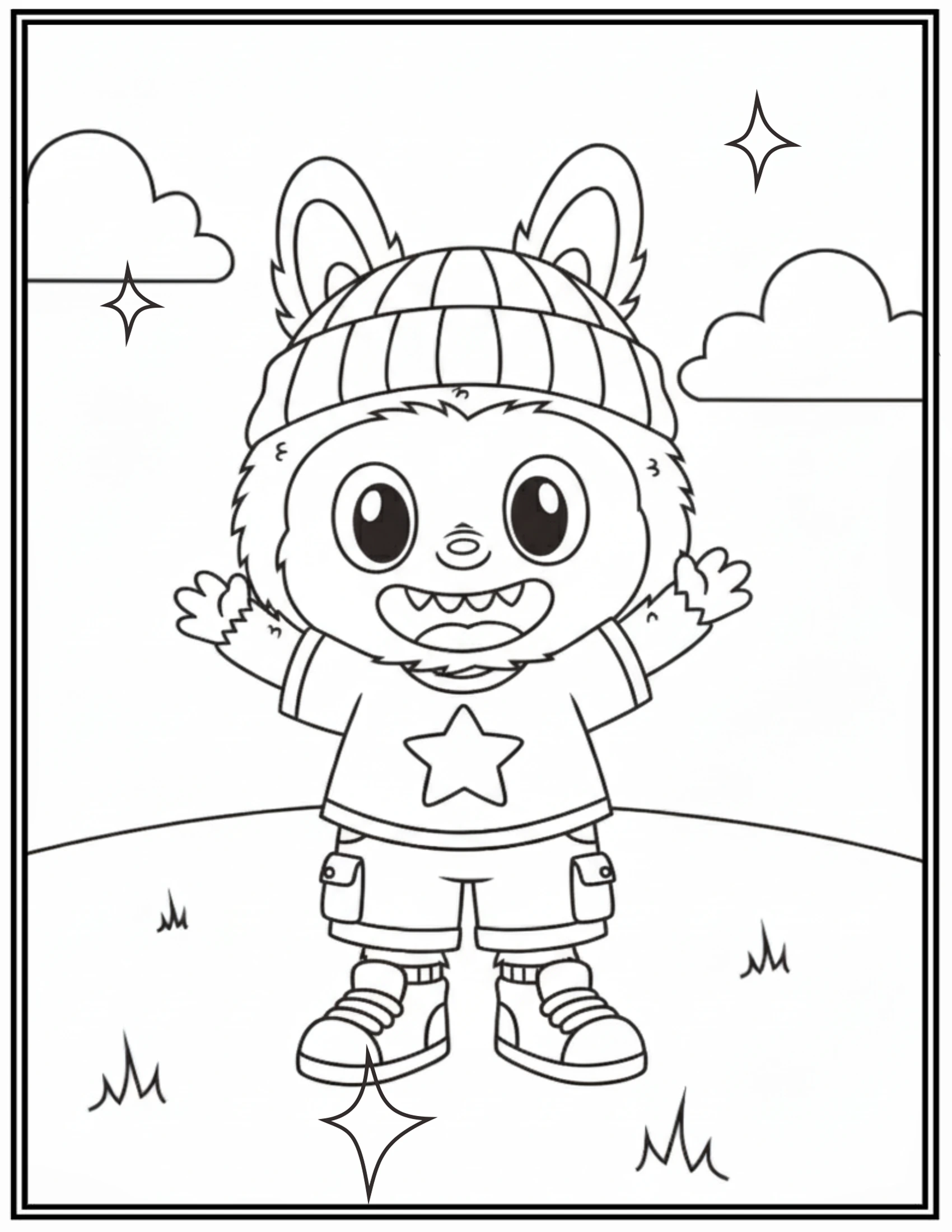 Labubu Happy Standing Outdoors Coloring Pages