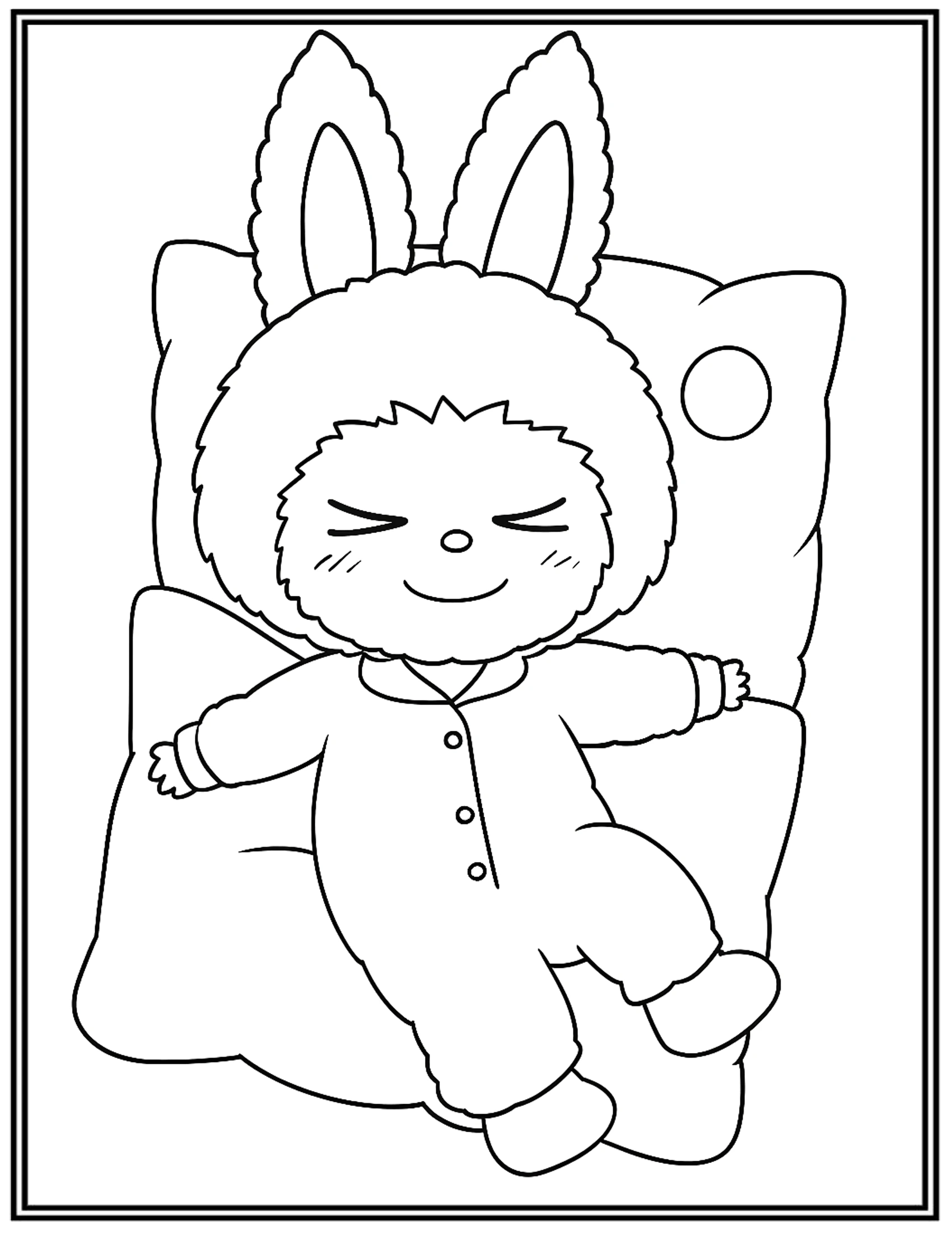 Cute Labubu Peacefully Sleeping On A Soft Bed Coloring Pages