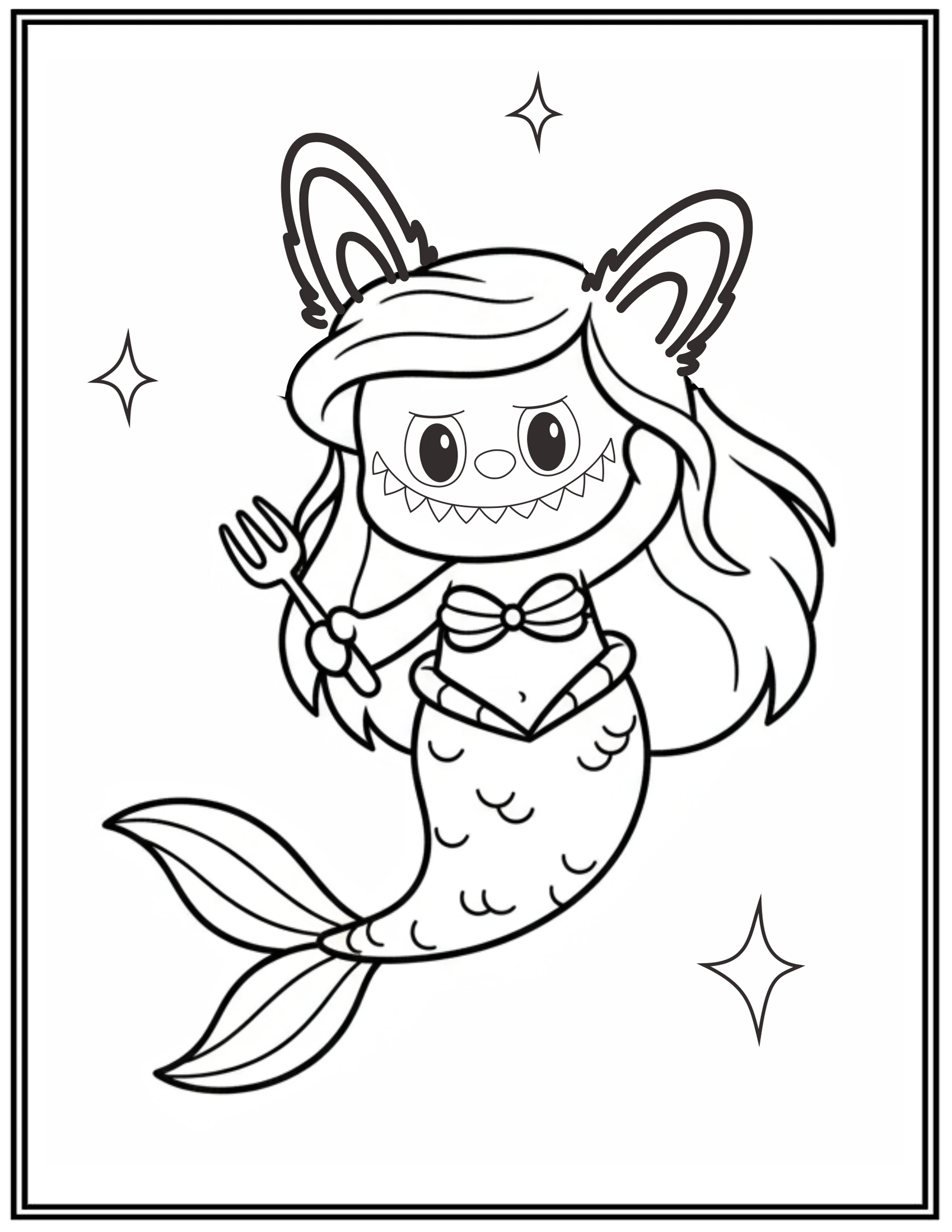 Labubu Mermaid Disney Princess Coloring Pages