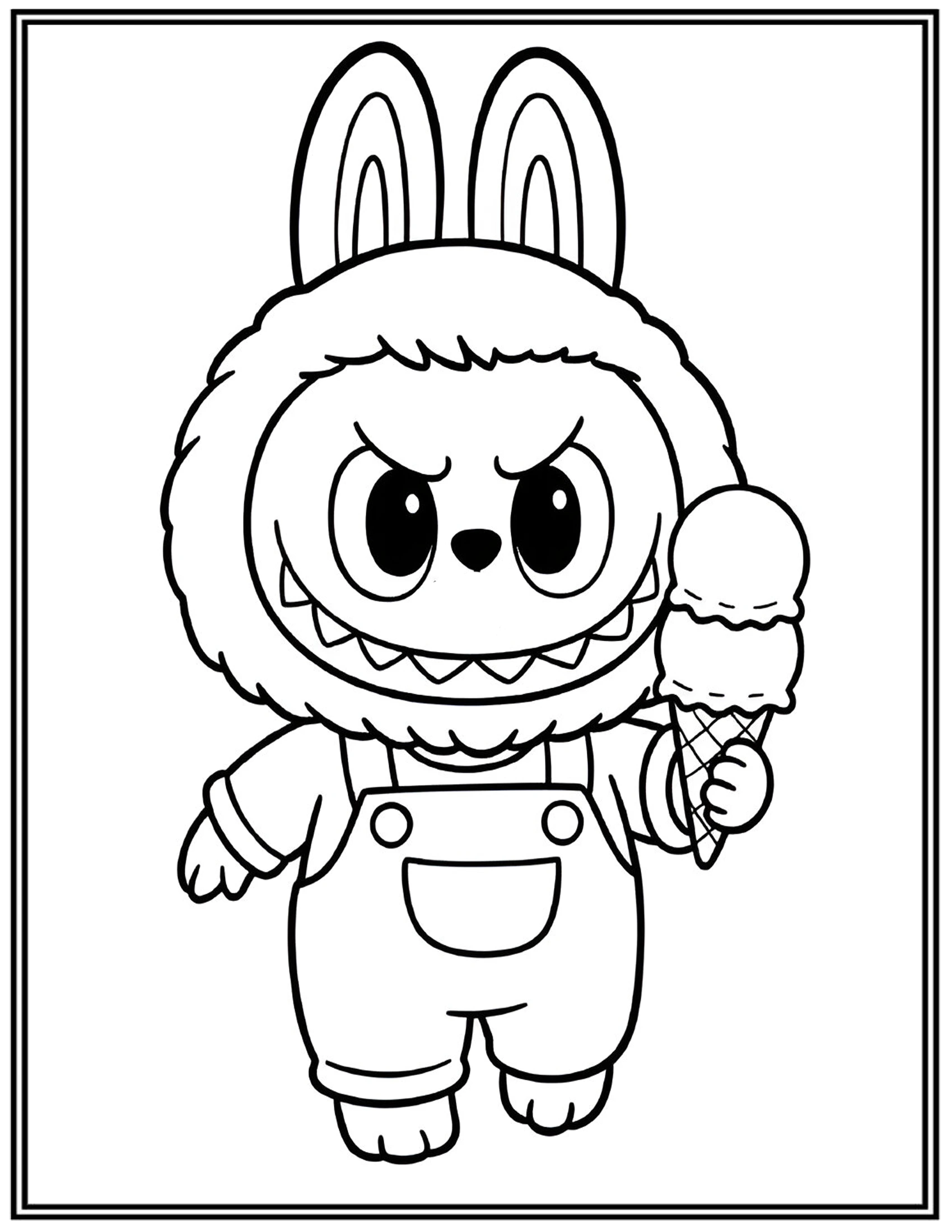 Labubu Holding A Double Scoop Ice Cream Cone Coloring Pages