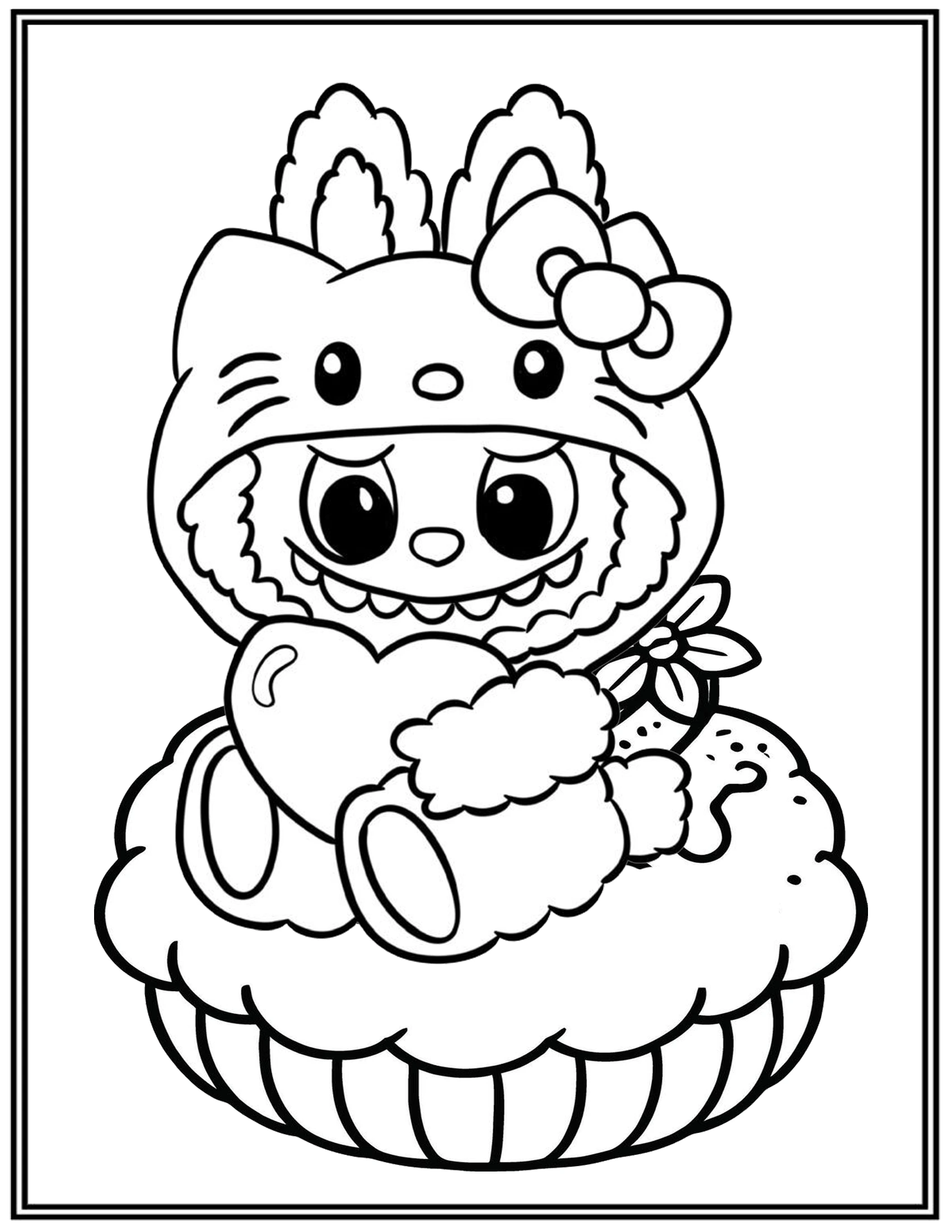 Cute Labubu Kawaii Big Cupcake Coloring Pages