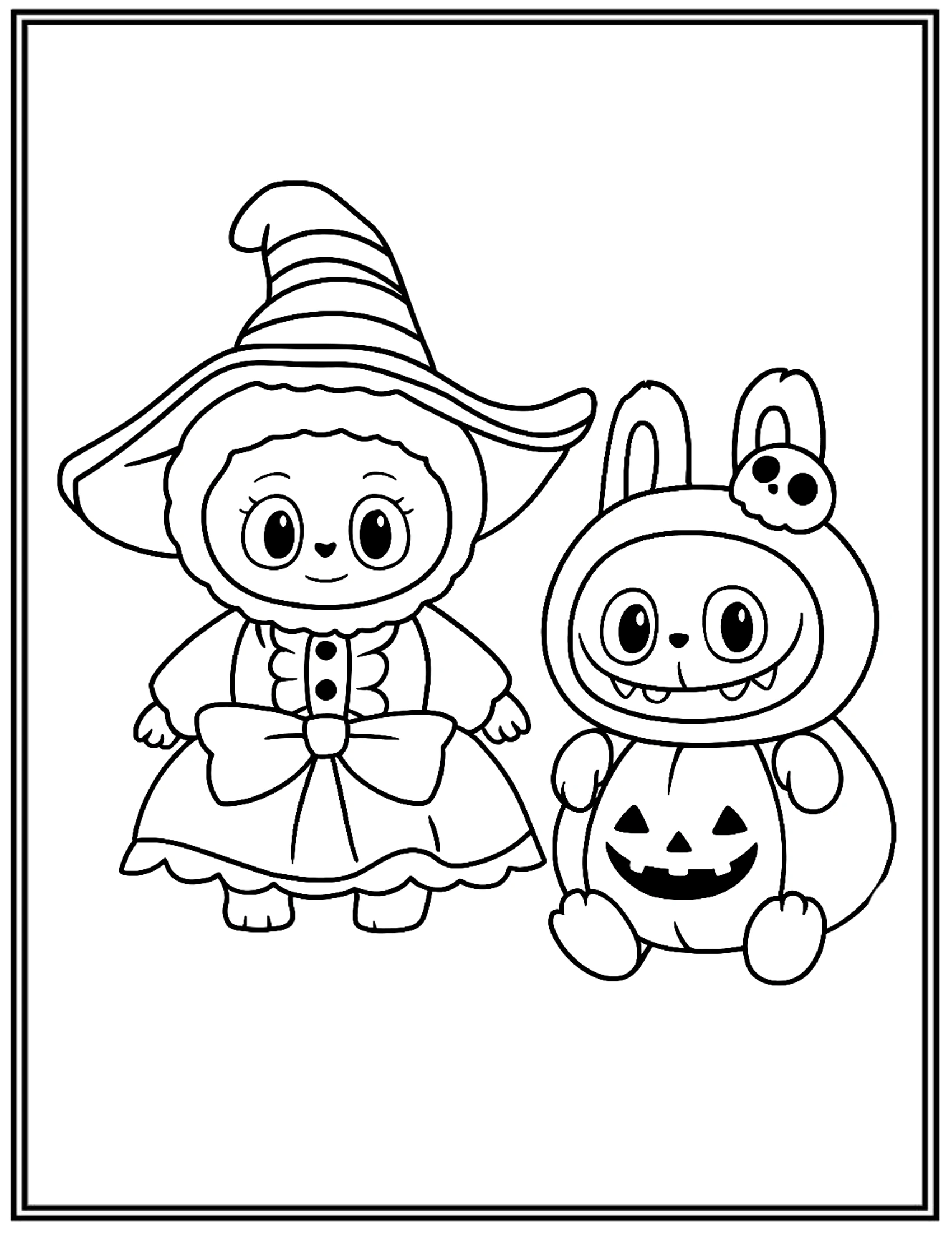 Lababu Wearing a Witch Outfit Pumpkin Costume Halloween Coloring Pages