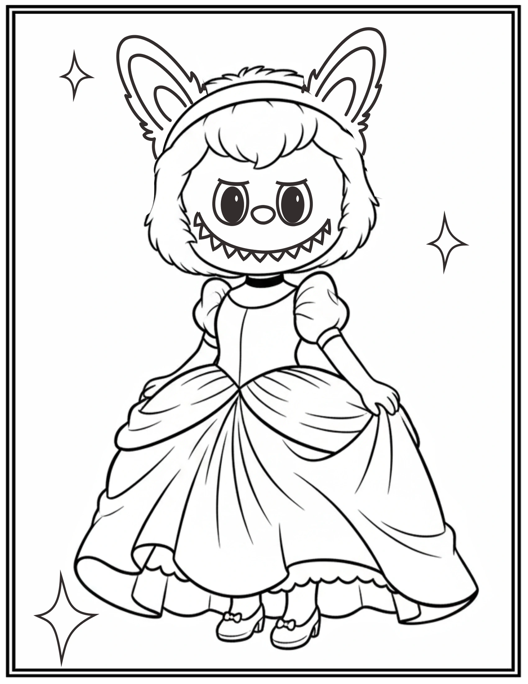 Labubu Dressed as Princess Cinderella Disney Coloring Pages