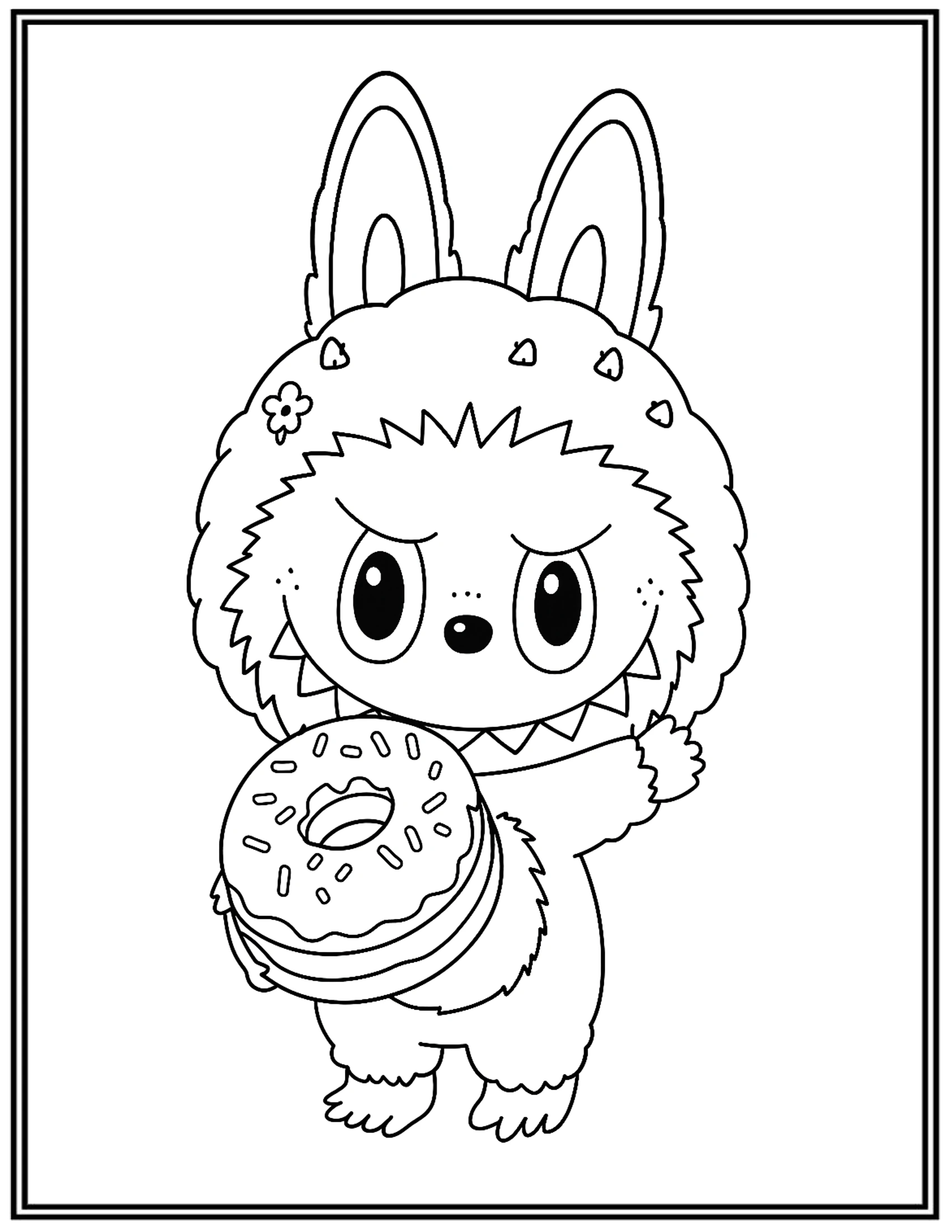Simple Labubu Eating Donut Coloring Pages