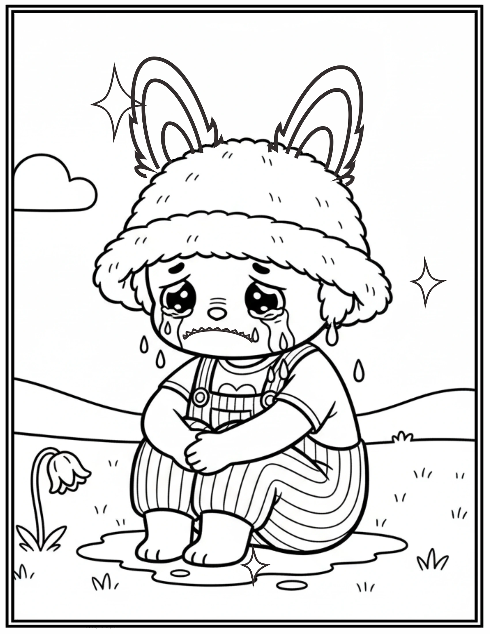 Labubu Sitting Sadly Coloring Pages