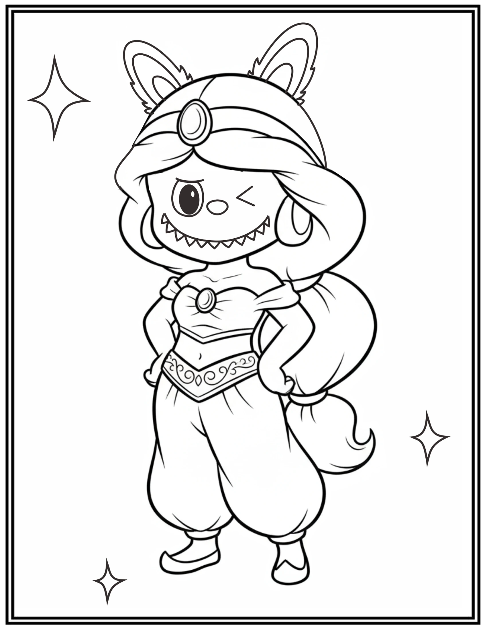 Labubu Dressed as Princess Jasmine From The Aladdin Fairy Tale Coloring Pages