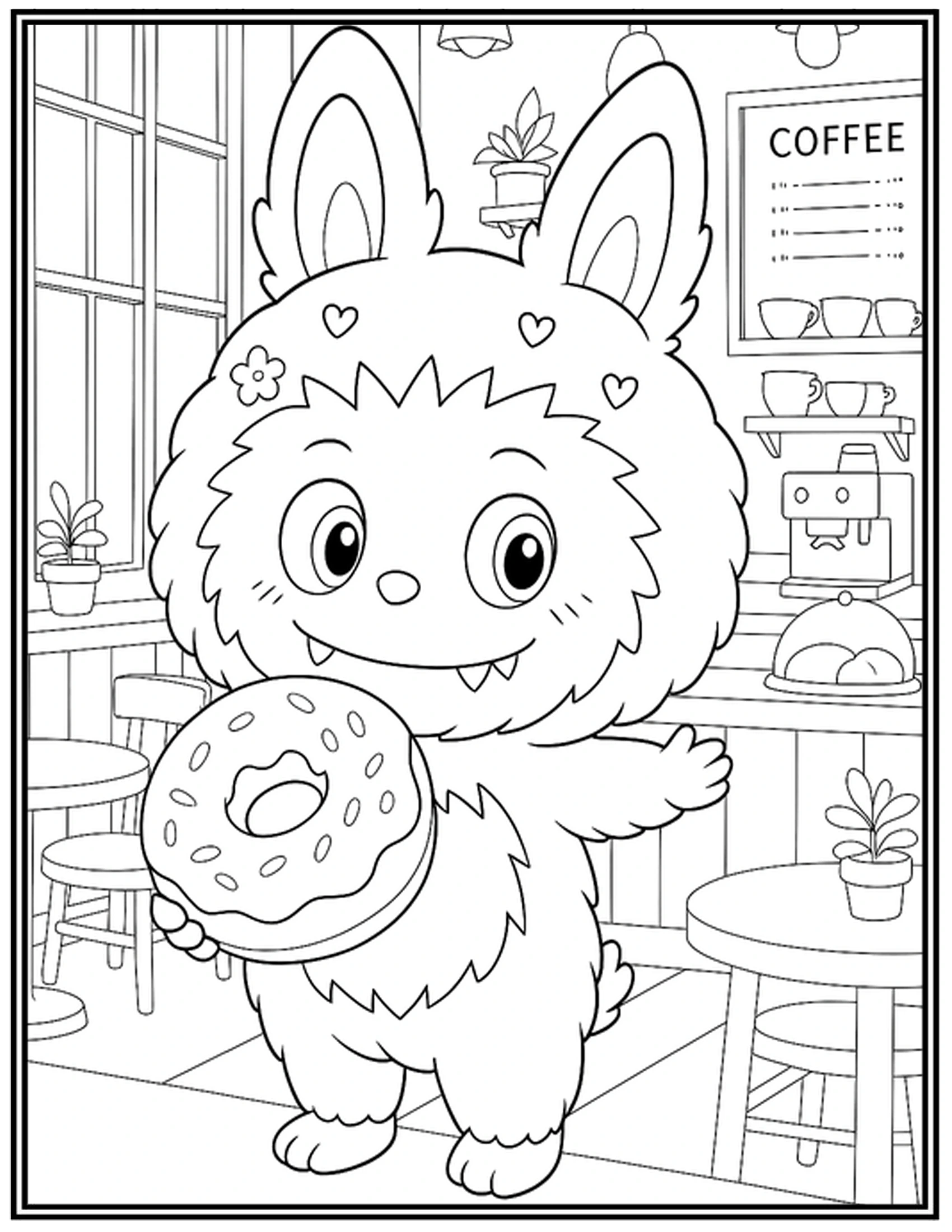 Labubu Donut Time Cozy Cafe Coloring Pages