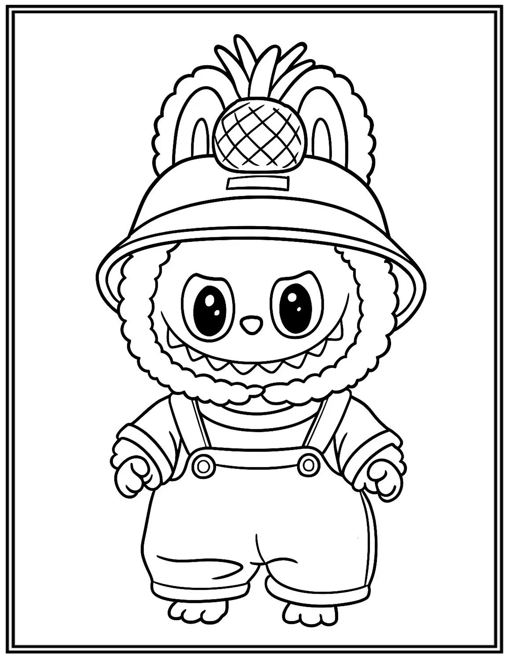 Labubu with Cute Pineapple Hat Coloring Pages