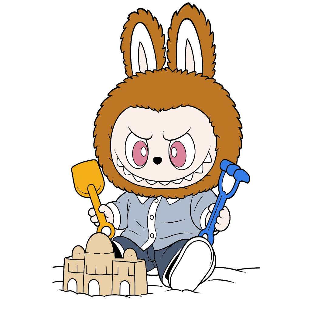 Labubu Building Sandcastles At The Beach Coloring Pages