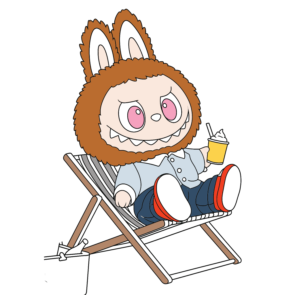 Labubu Under The Sun At The Beach Coloring Pages
