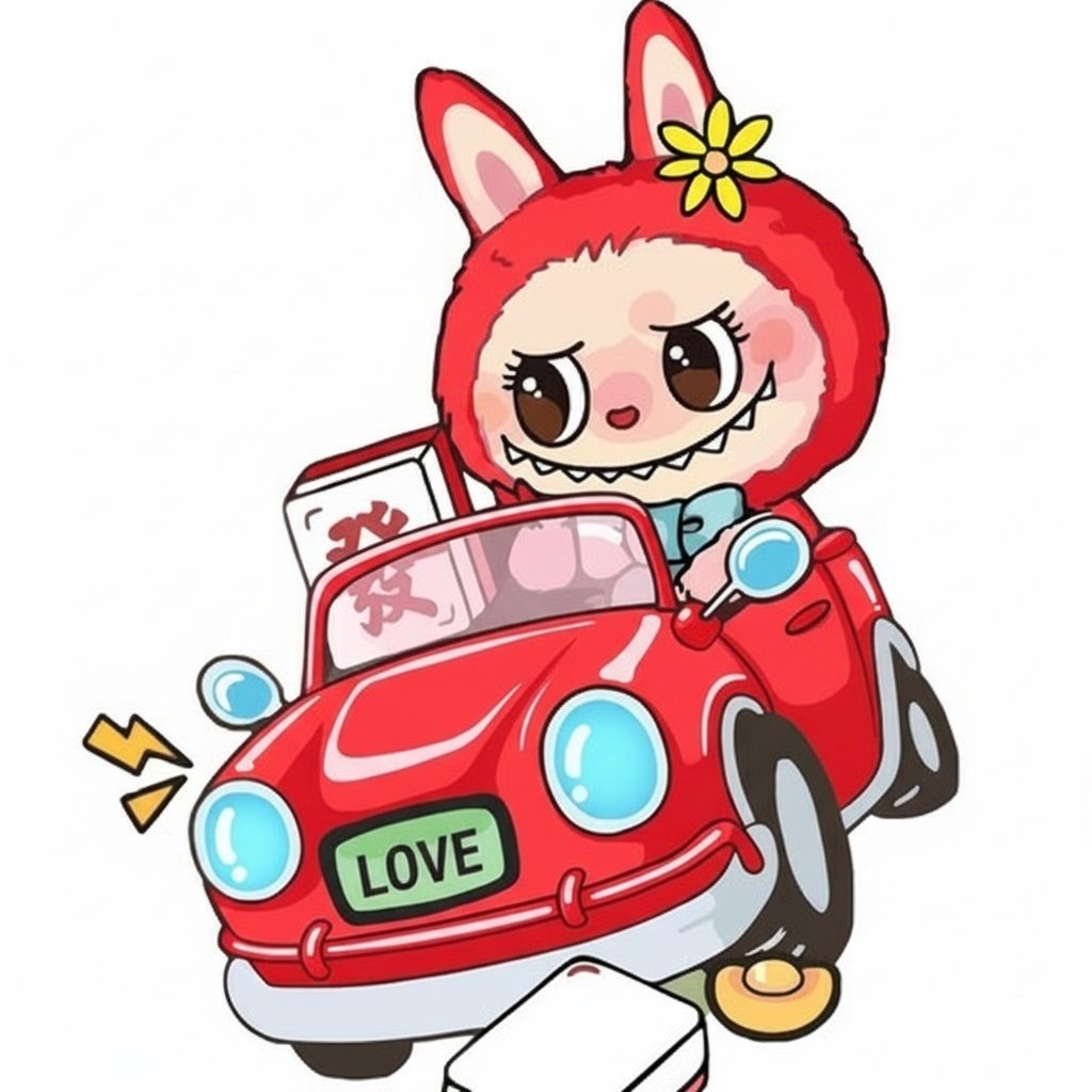 Labubu Riding A Cute Car Coloring Pages